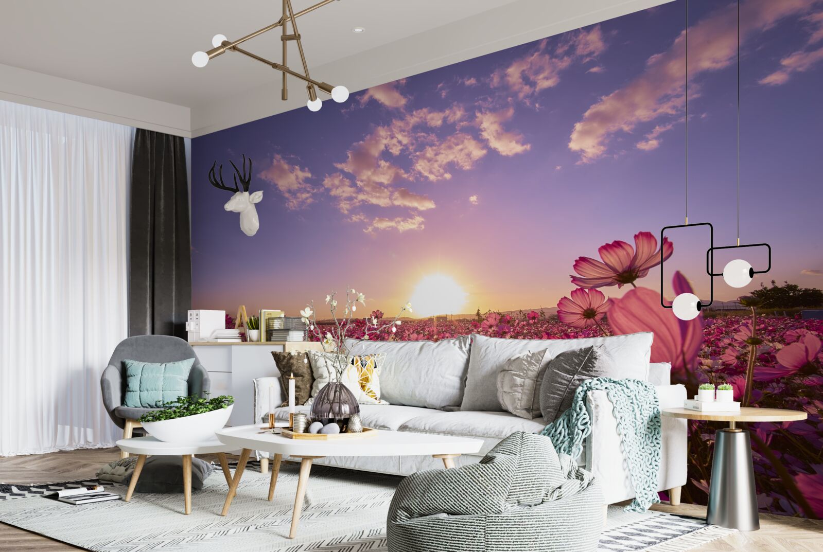 Фотошпалери Світанок над полем квітів