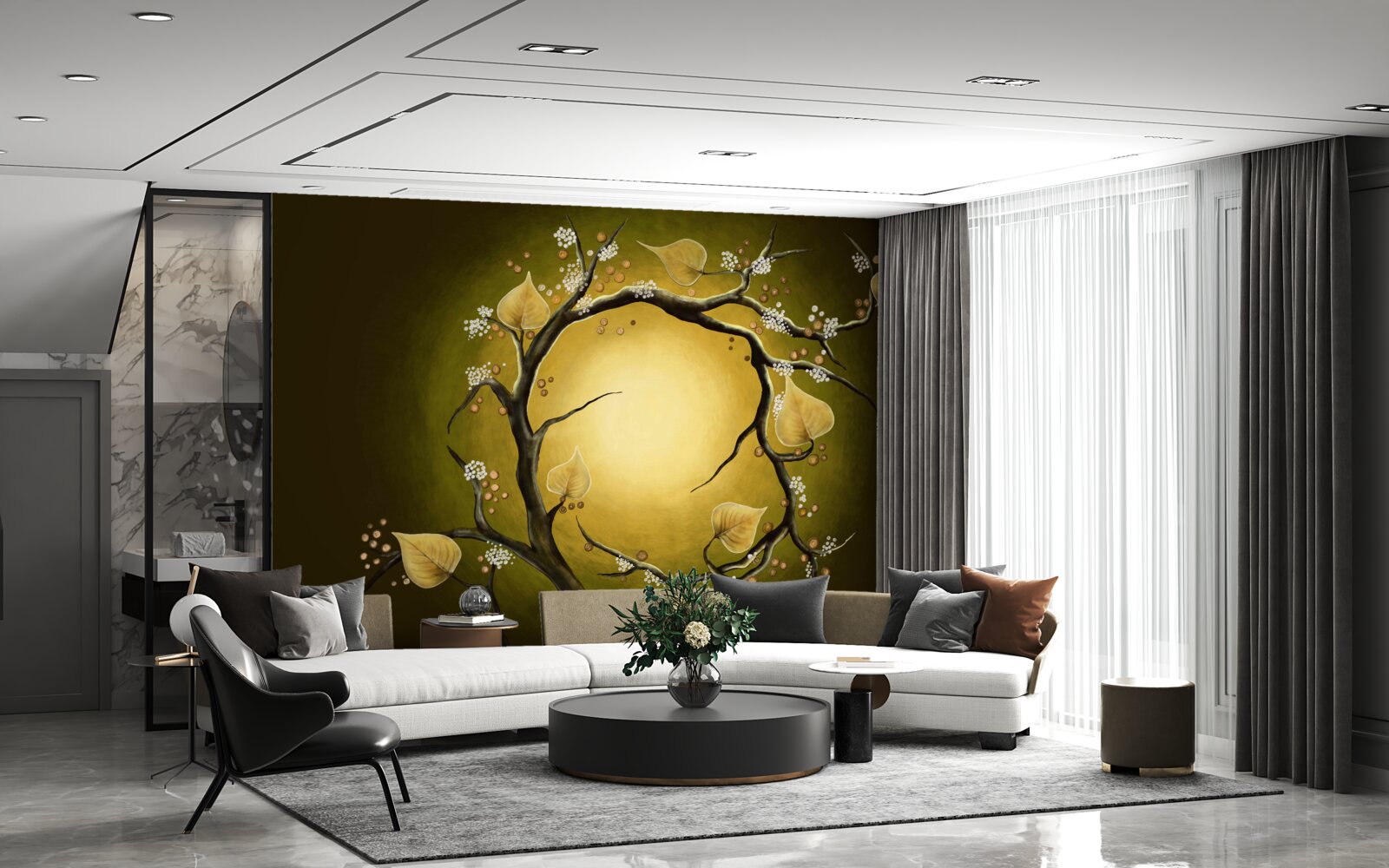 Фотошпалери Жовта магнолія в розквіті на тлі сонячного світла