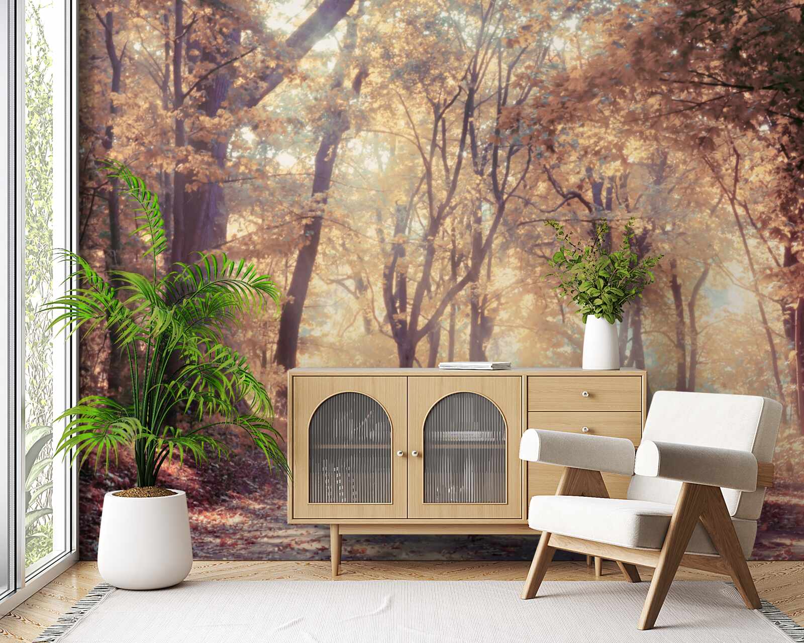 Фотошпалери осінній шлях, оповитий легким туманом