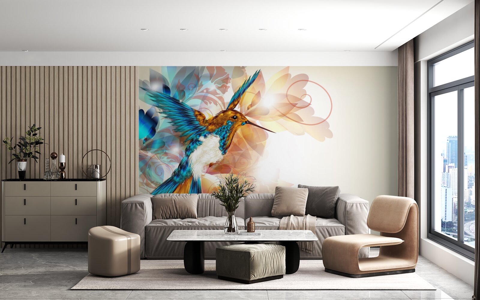 Фотошпалери нематеріальний блакитний колібрі