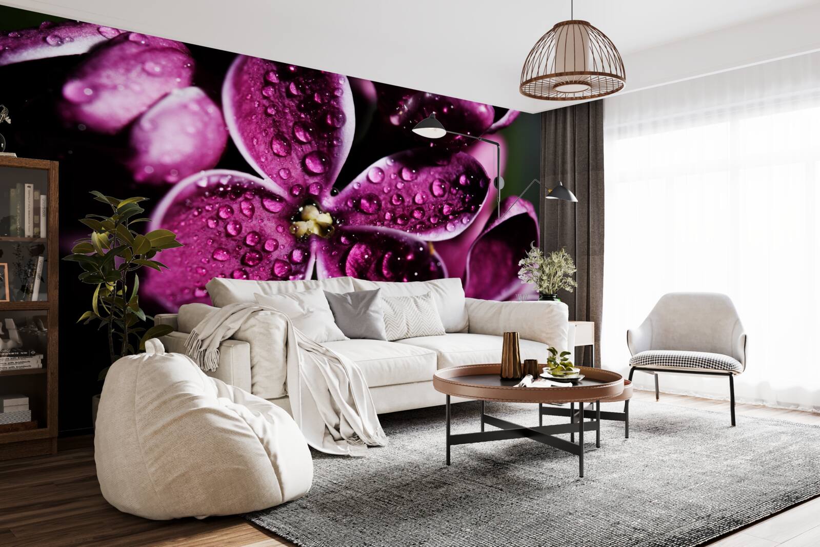 Фотошпалери крихітні крапельки на квітах зі світло-фіолетовим відтінком