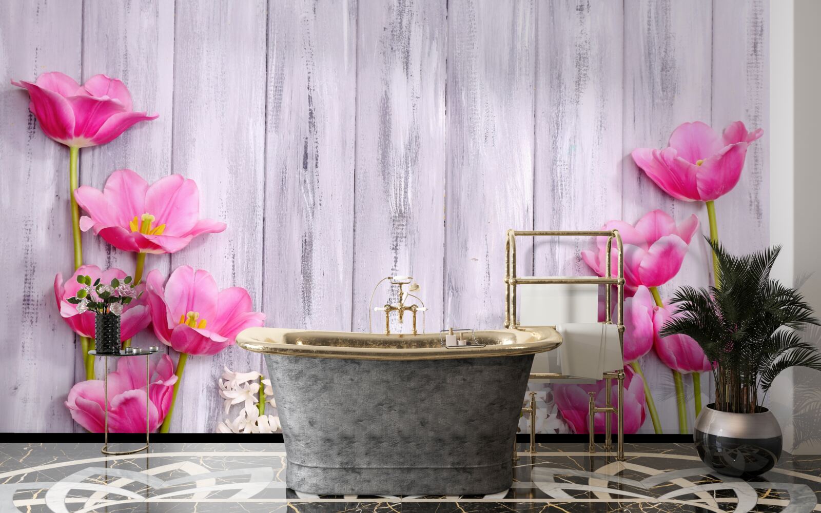 Фотошпалери рожеві тюльпани, що ростуть на дереві