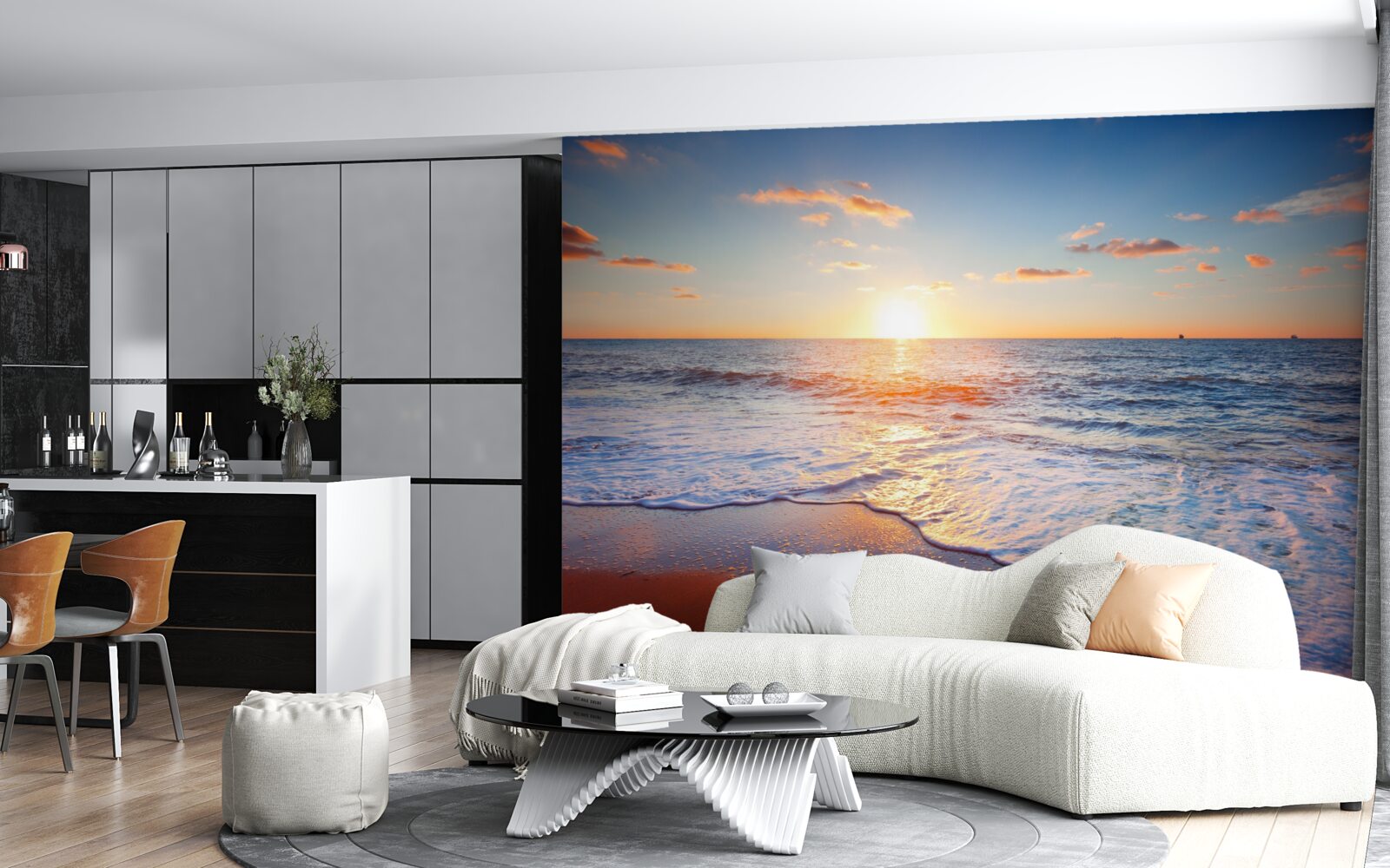 Фотошпалери захід сонця, що зникає у хвилях