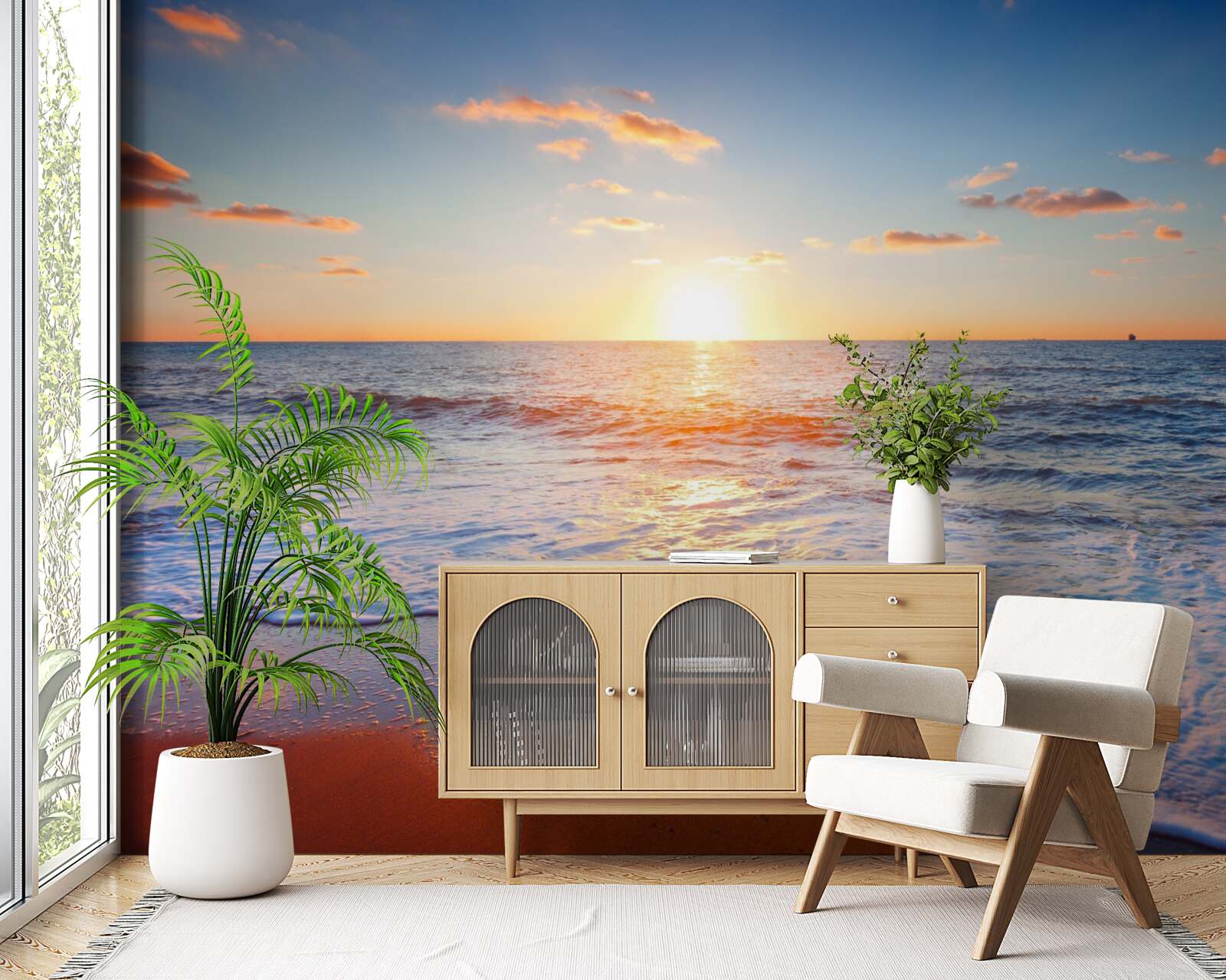 Фотошпалери захід сонця, що зникає у хвилях