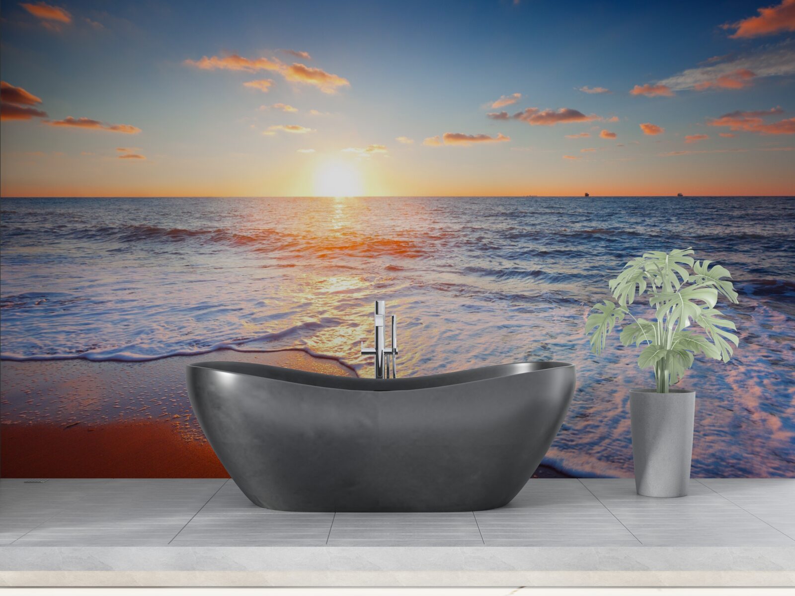 Фотошпалери захід сонця, що зникає у хвилях