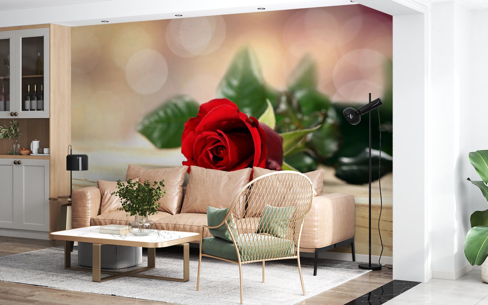 Фотошпалери одиночна троянда ніжно-червоного відтінку