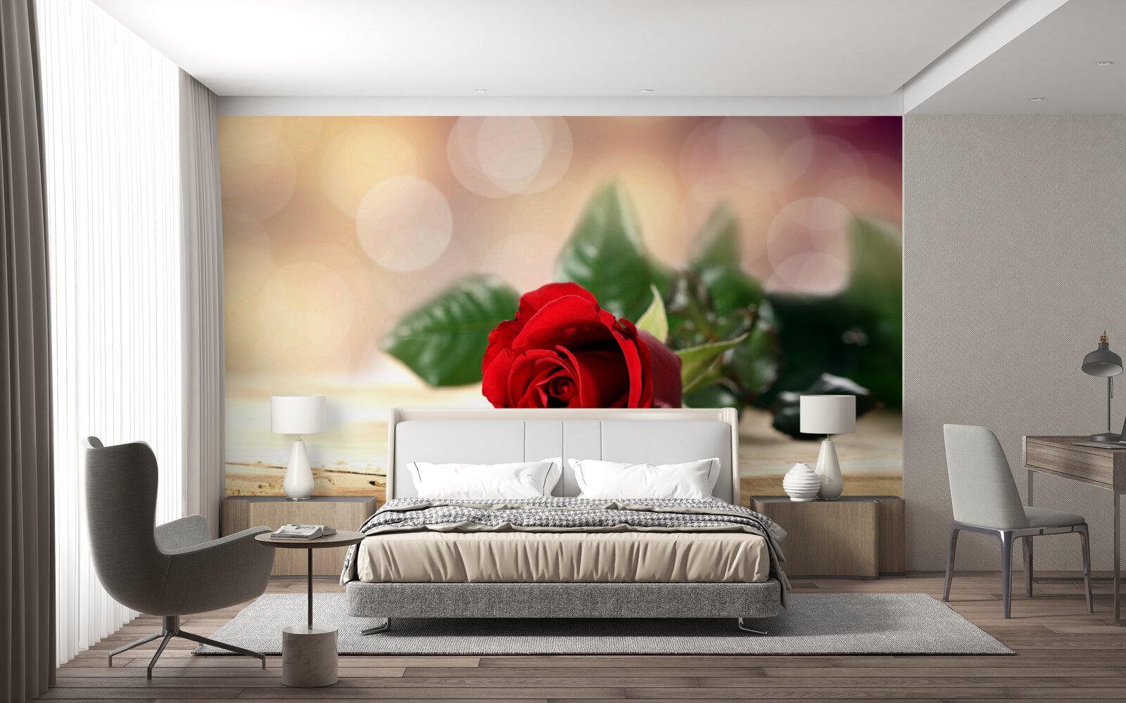 Фотошпалери одиночна троянда ніжно-червоного відтінку