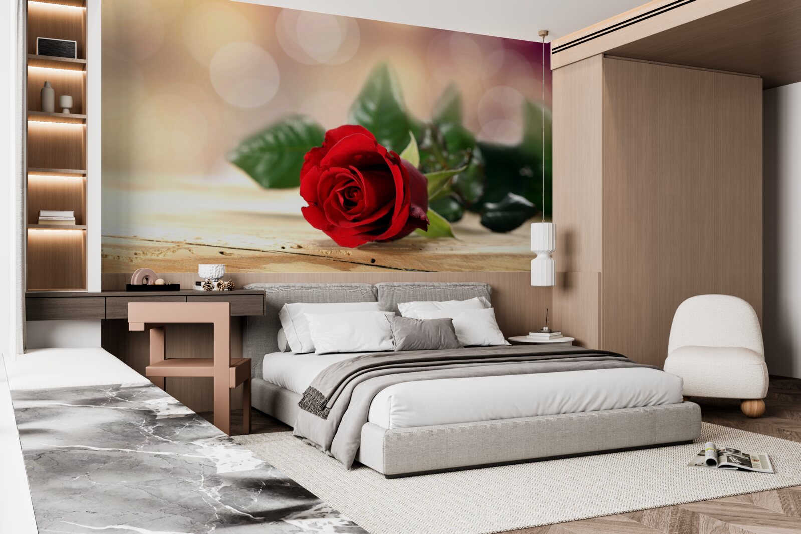 Фотошпалери одиночна троянда ніжно-червоного відтінку