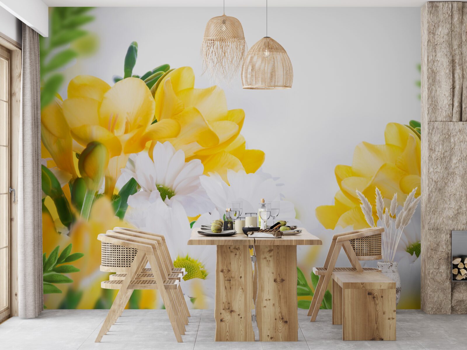 Фотошпалери білі ромашки та жовта фрезія