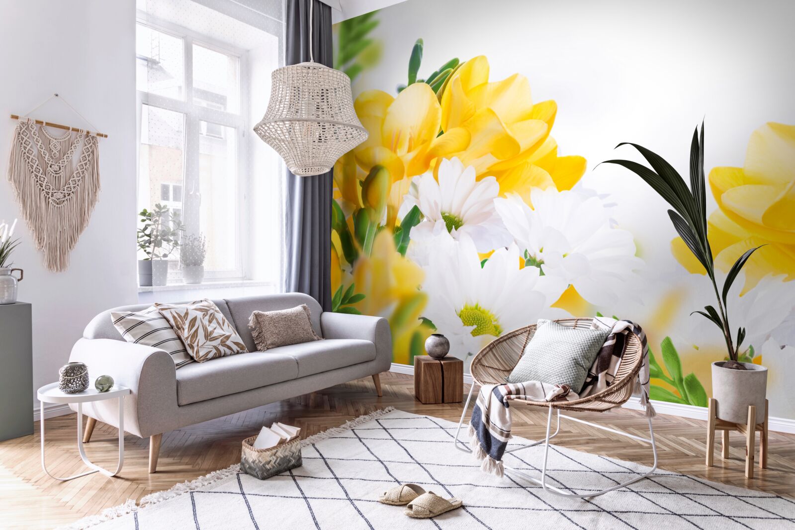 Фотошпалери білі ромашки та жовта фрезія