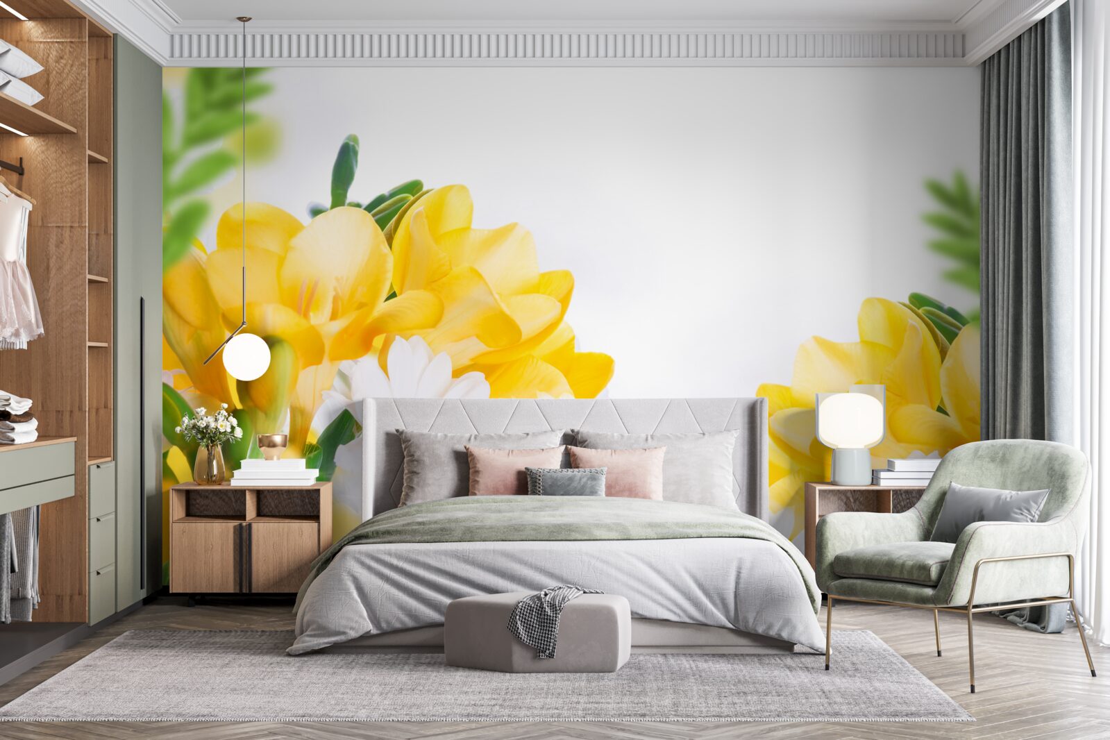 Фотошпалери білі ромашки та жовта фрезія