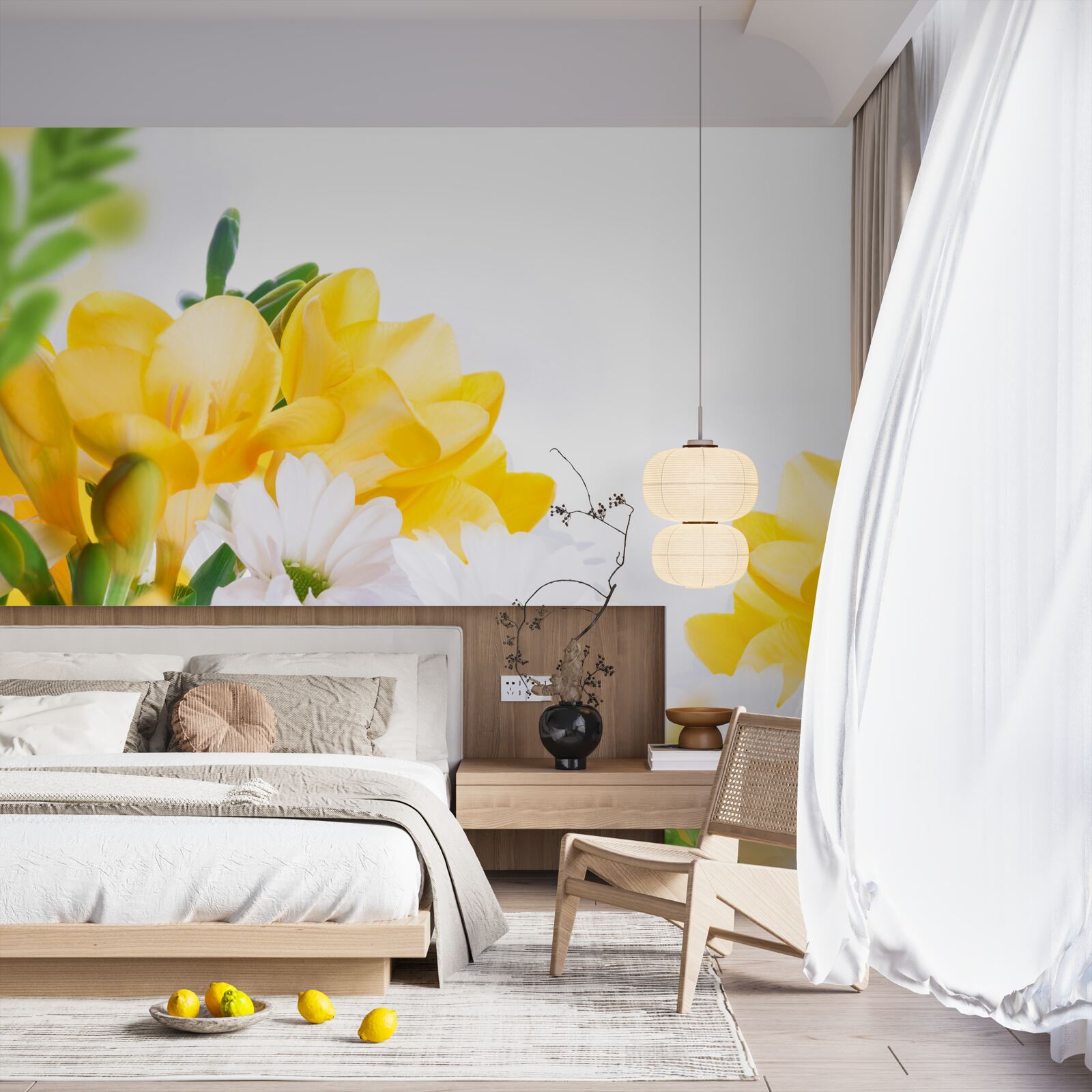 Фотошпалери білі ромашки та жовта фрезія