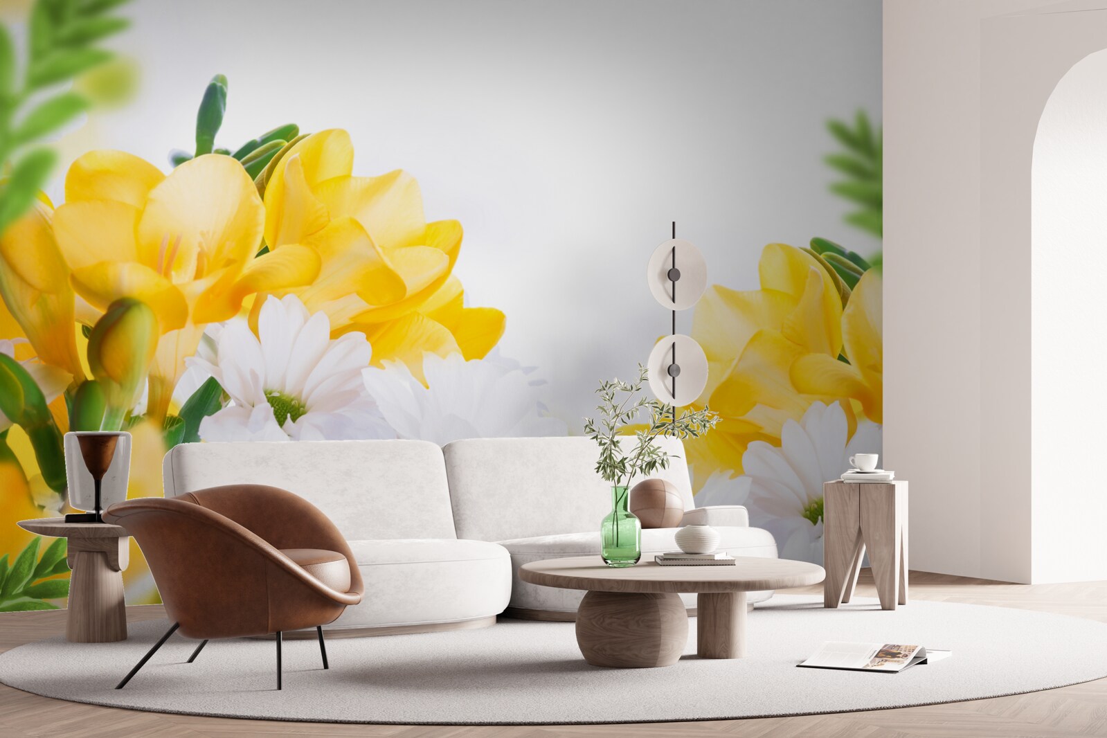 Фотошпалери білі ромашки та жовта фрезія