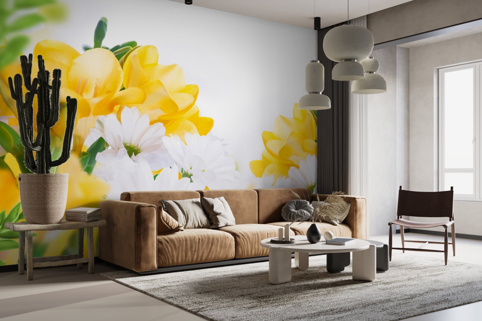 Фотошпалери білі ромашки та жовта фрезія