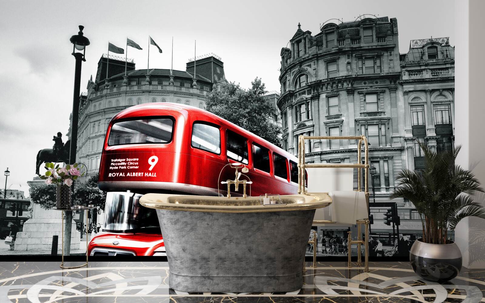 Фотошпалери автобус з Лондона на вулиці міста