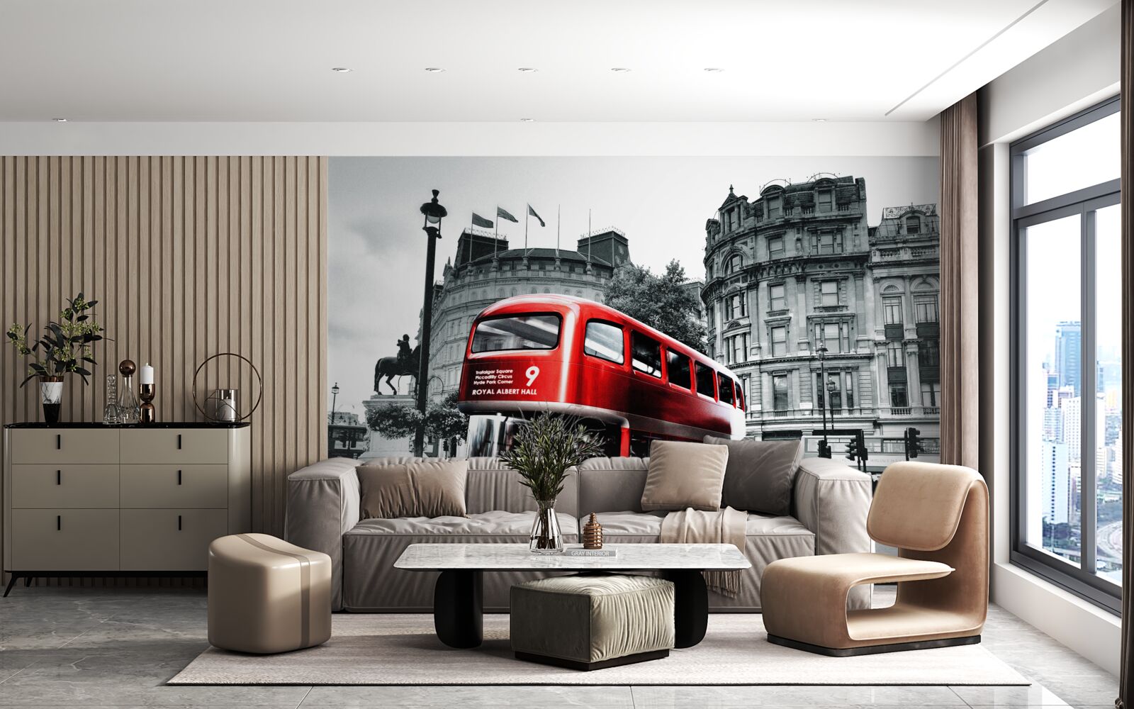 Фотошпалери автобус з Лондона на вулиці міста