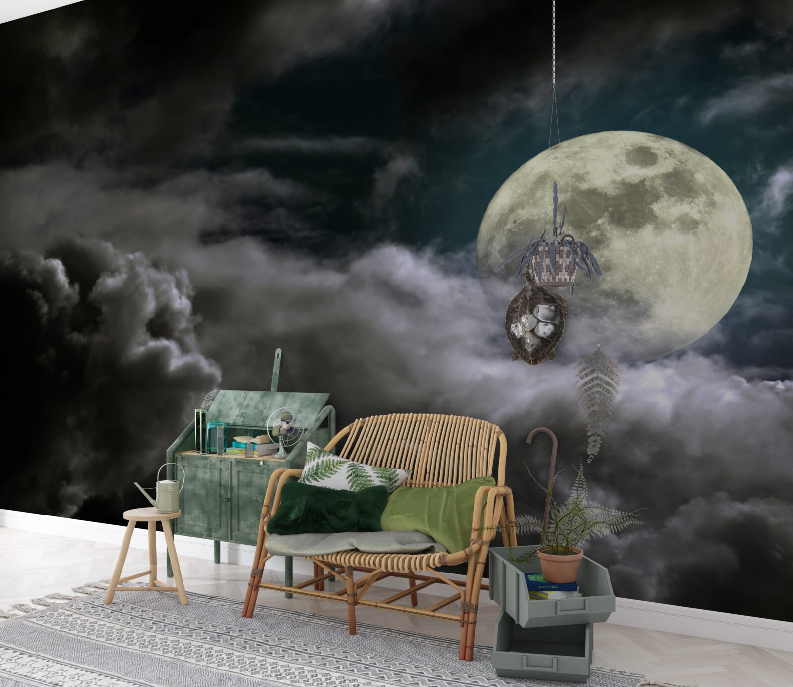 Фотошпалери повний місяць над хмарами, що привертає увагу своєю красою