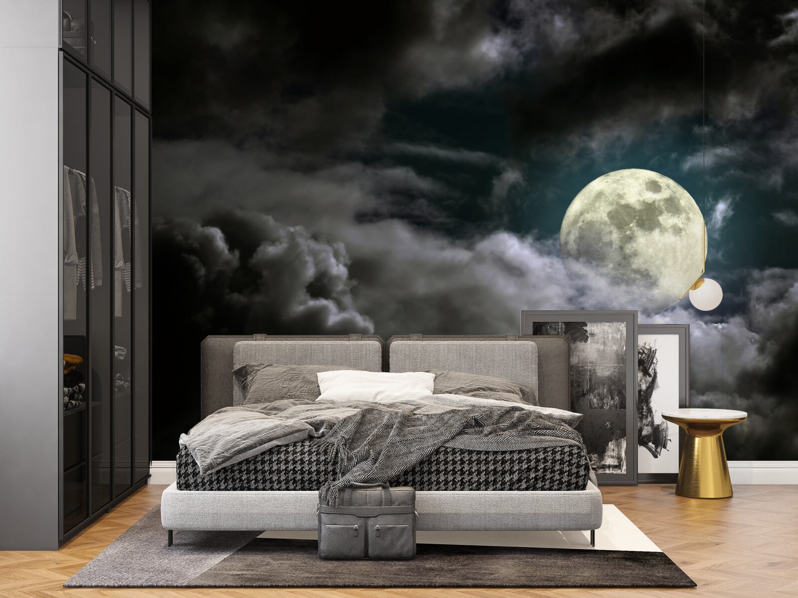 Фотошпалери повний місяць над хмарами, що привертає увагу своєю красою