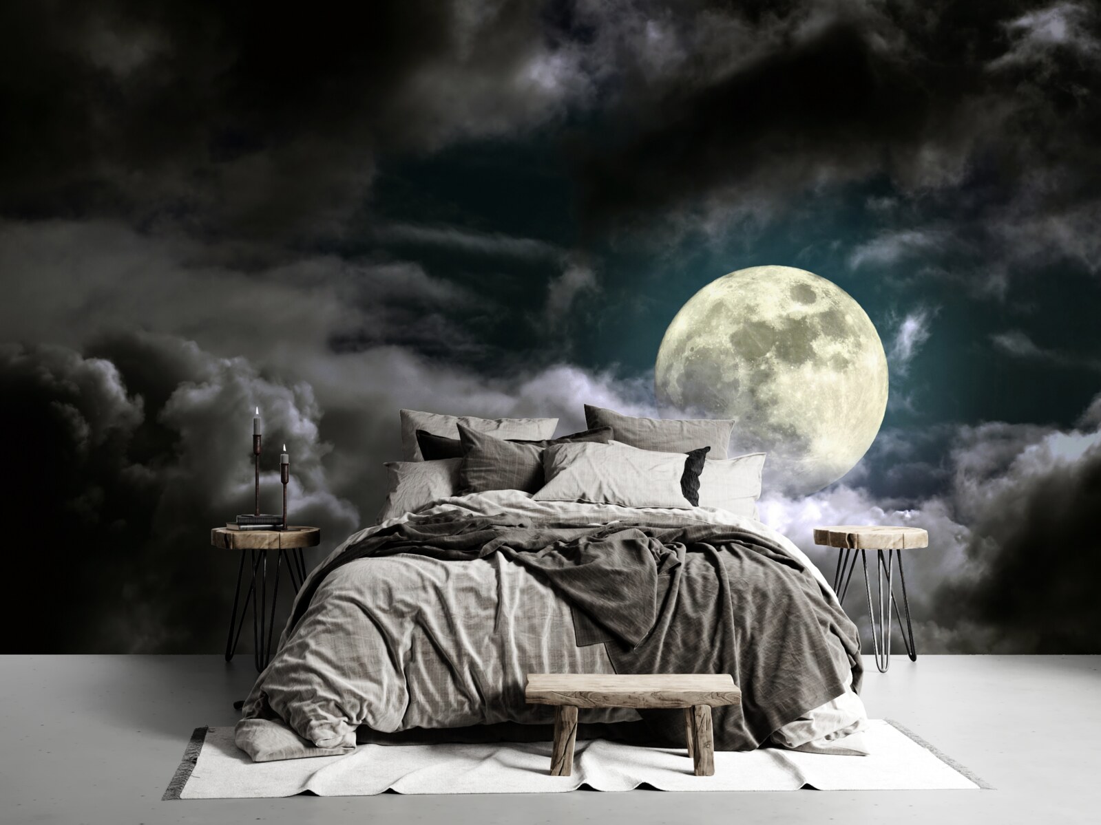 Фотошпалери повний місяць над хмарами, що привертає увагу своєю красою