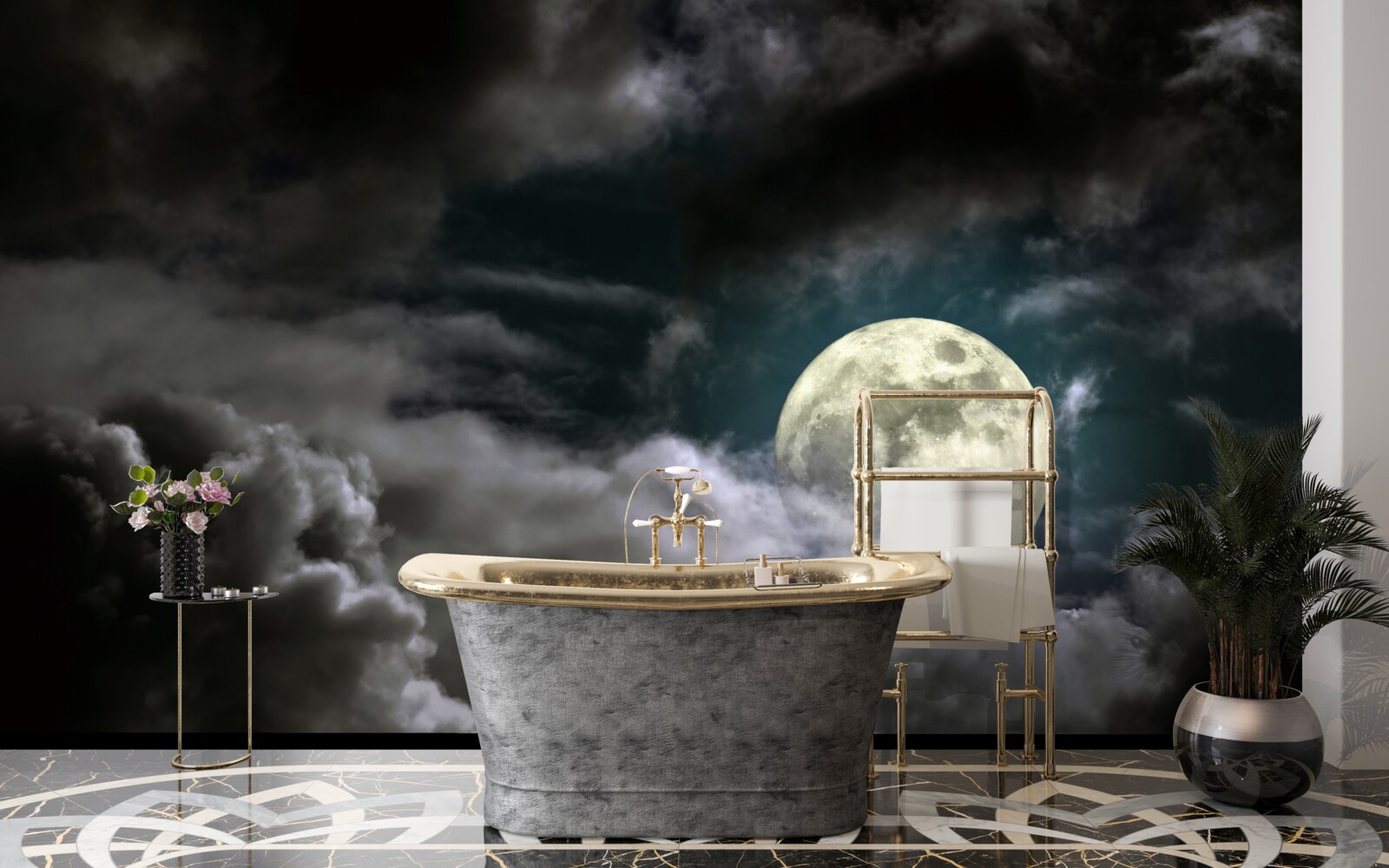 Фотошпалери повний місяць над хмарами, що привертає увагу своєю красою