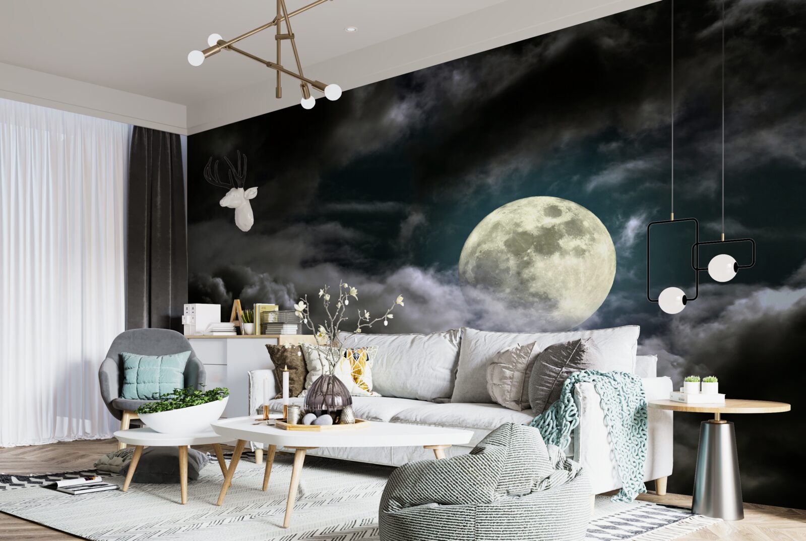 Фотошпалери повний місяць над хмарами, що привертає увагу своєю красою