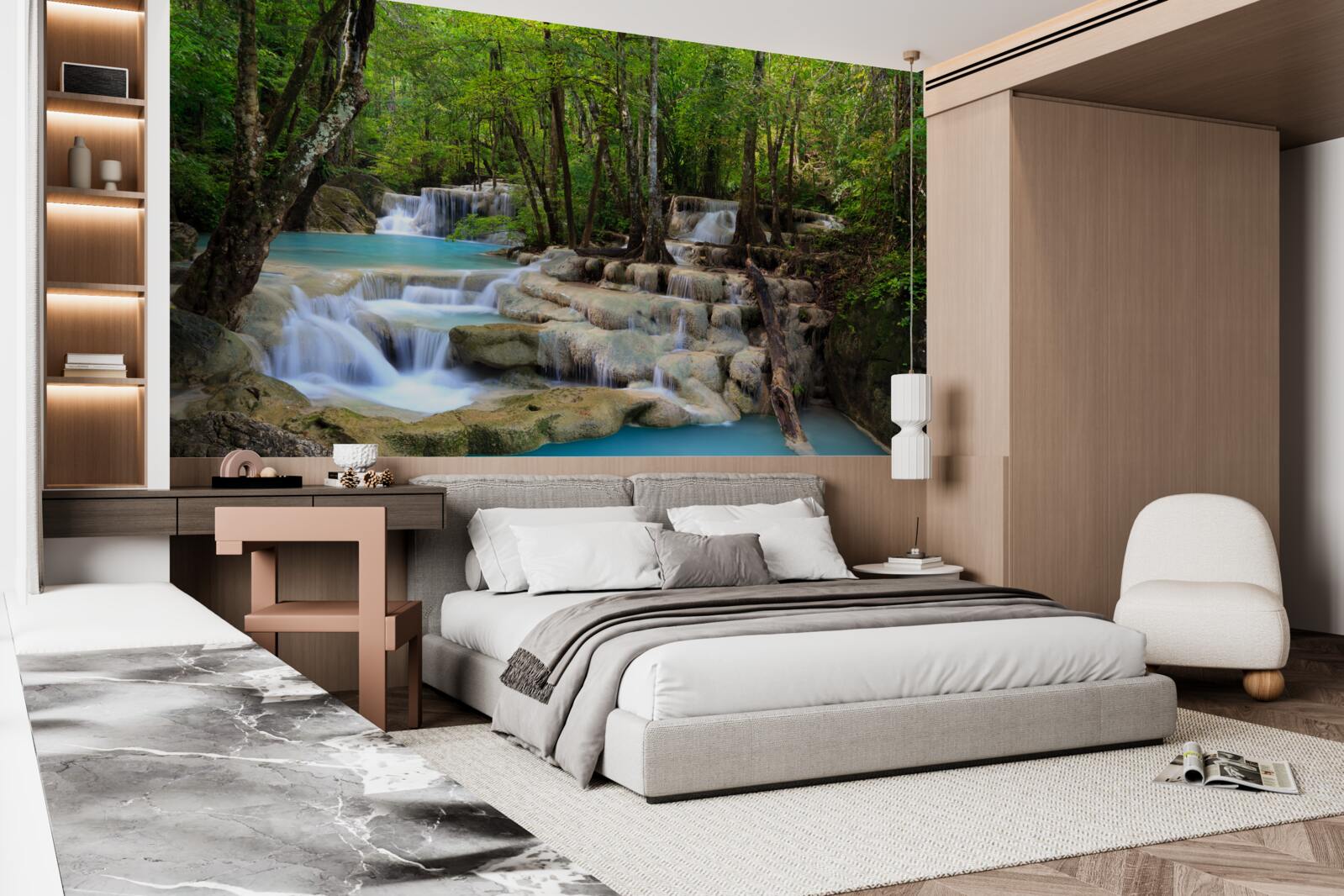 Фотошпалери водоспади, що падають у густий ліс