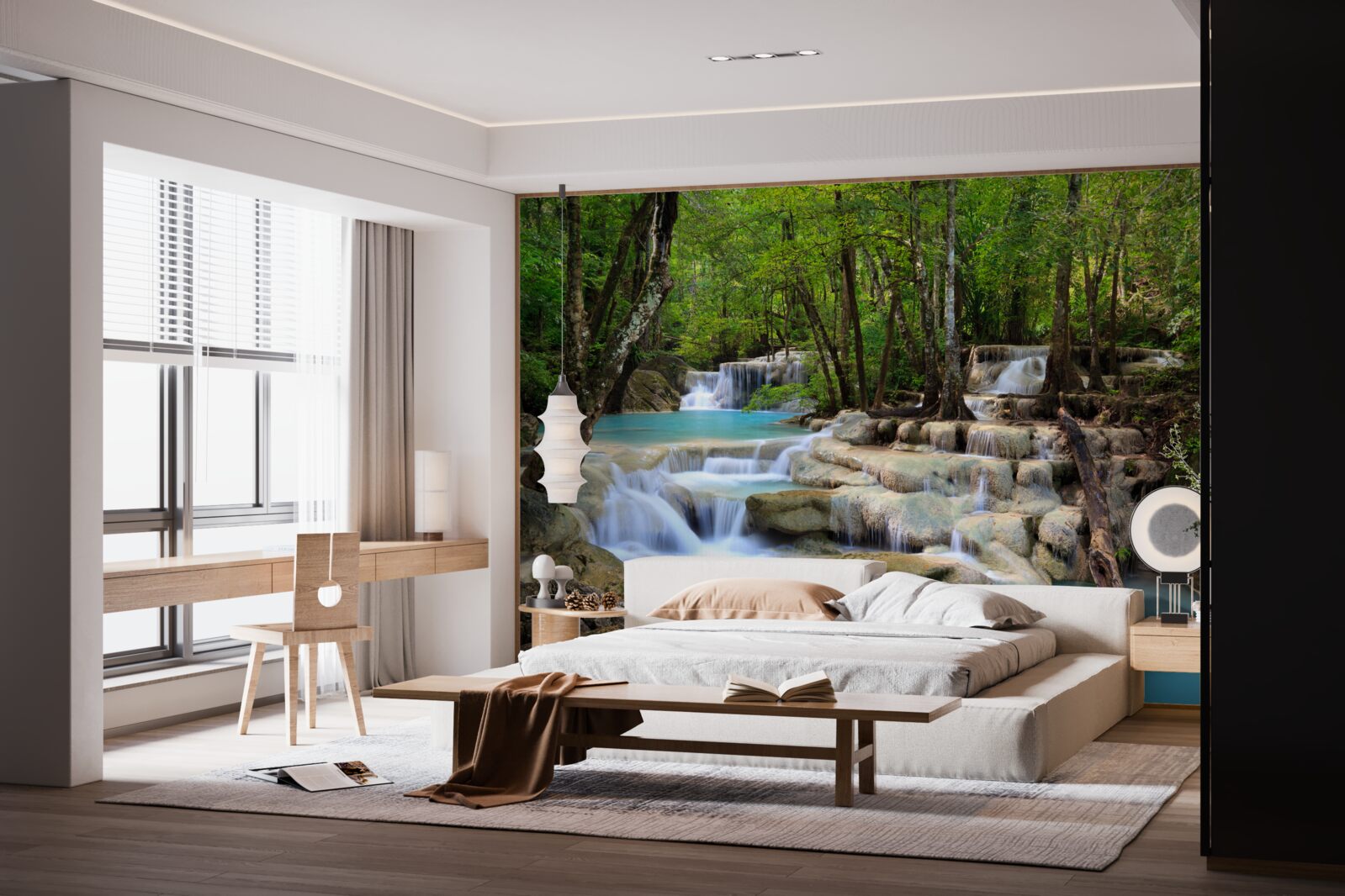 Фотошпалери водоспади, що падають у густий ліс