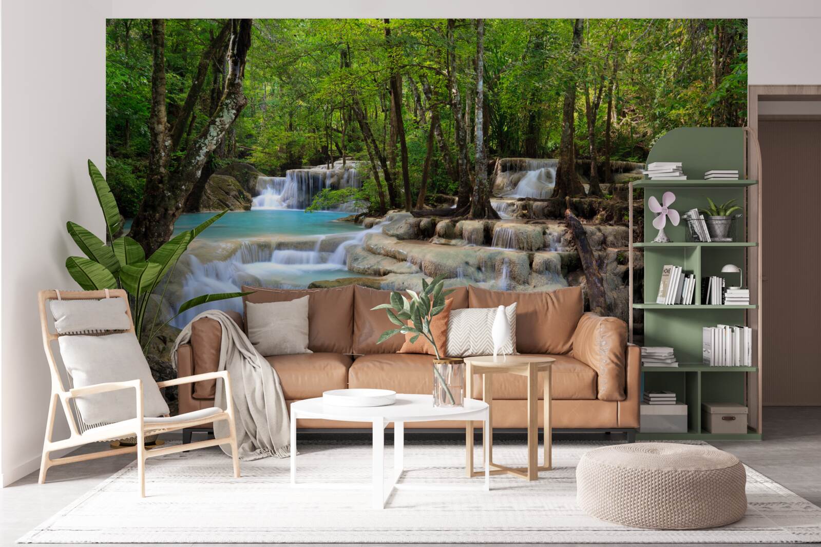 Фотошпалери водоспади, що падають у густий ліс