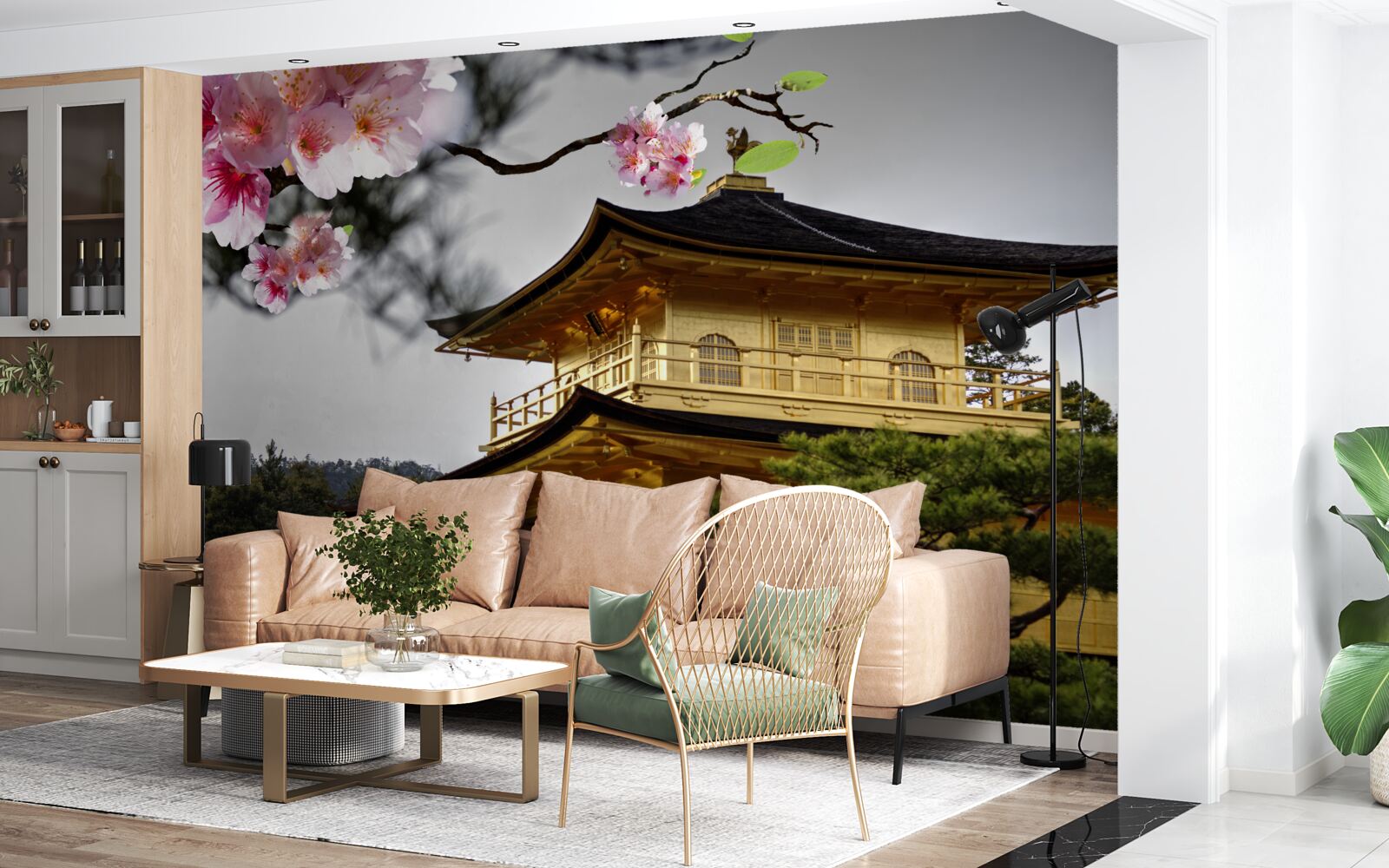 Фотошпалери сакура і буддійський монастир