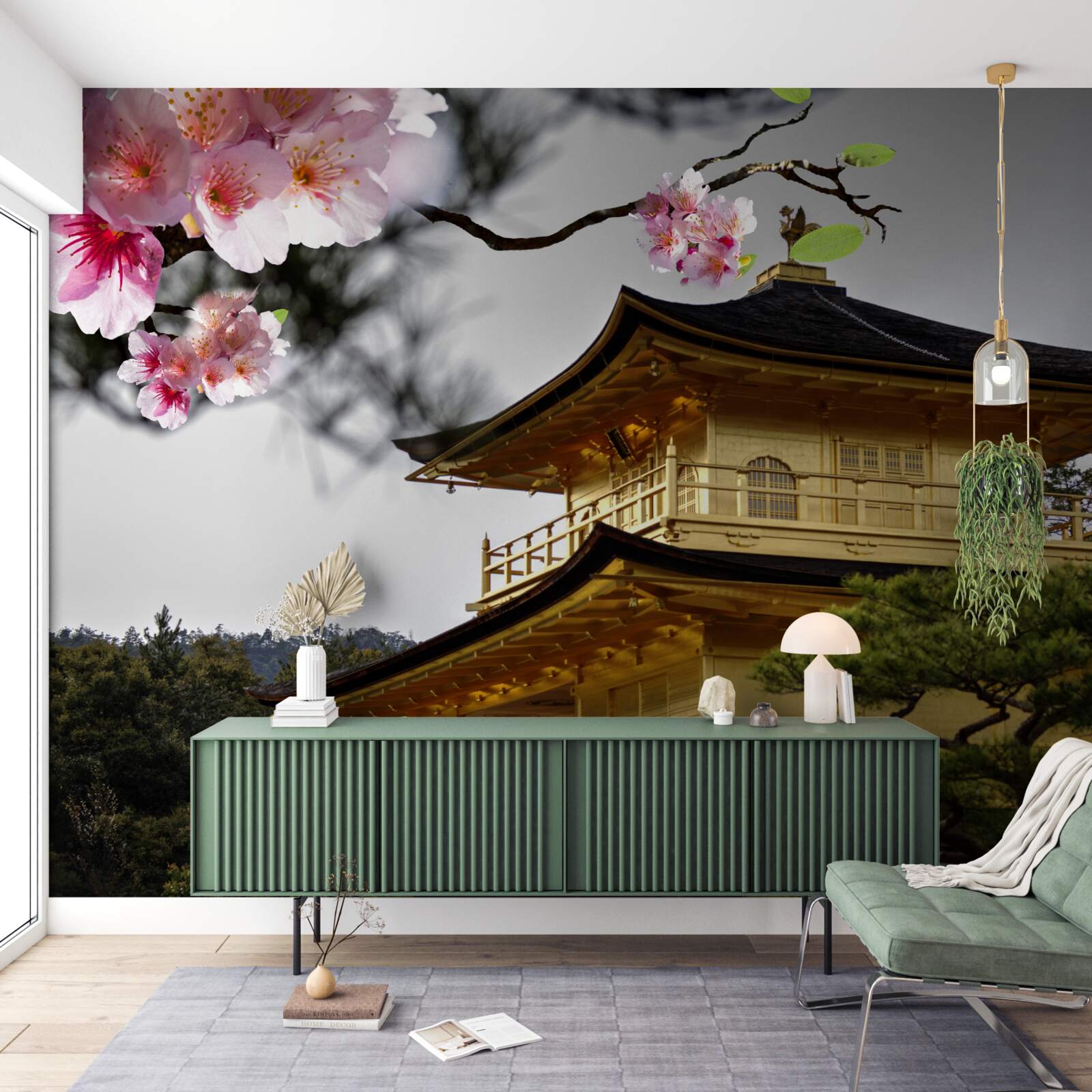 Фотошпалери сакура і буддійський монастир