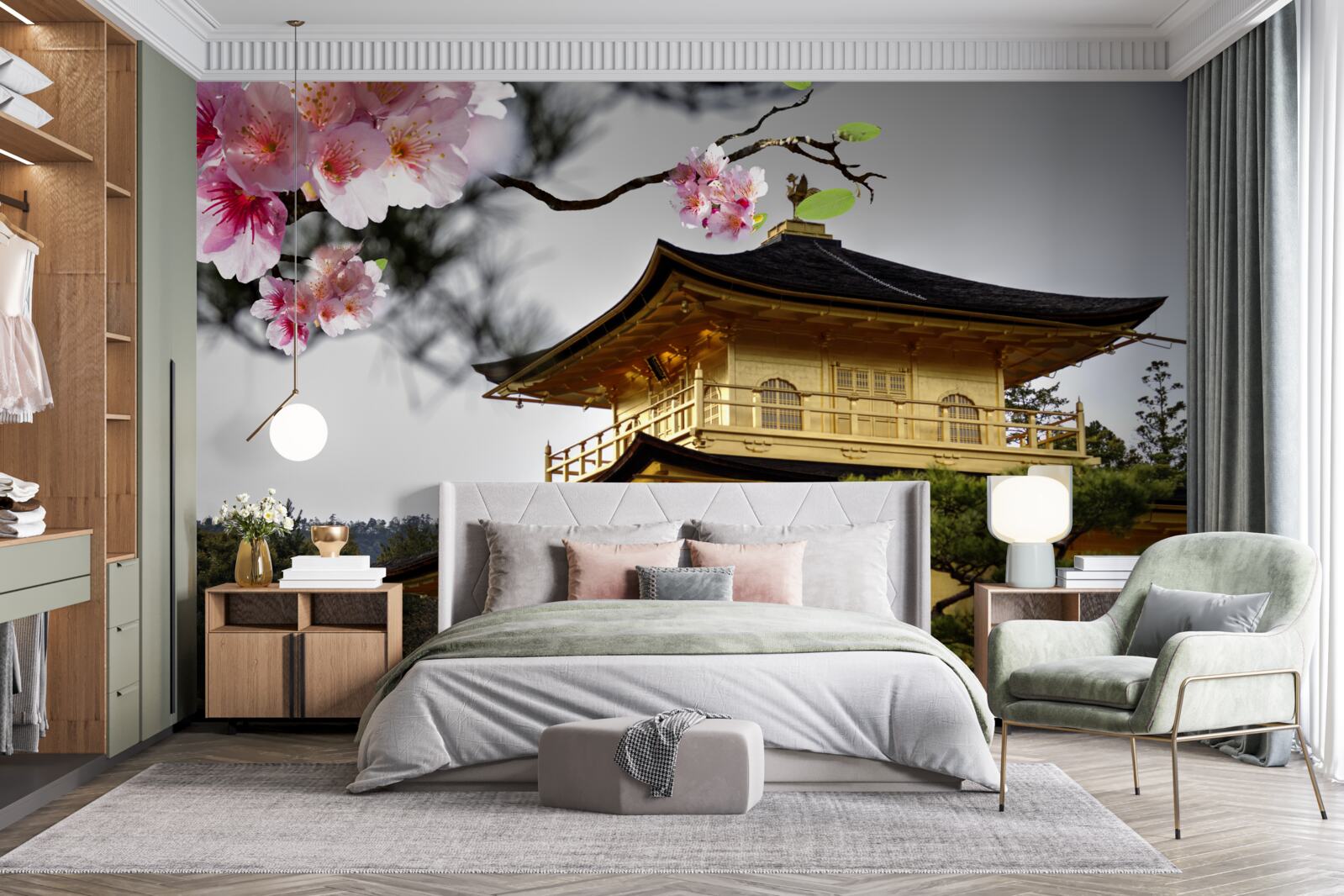 Фотошпалери сакура і буддійський монастир