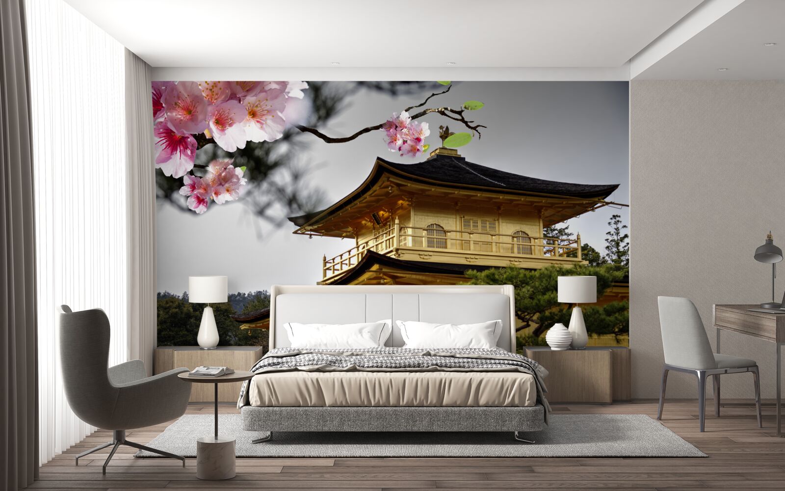 Фотошпалери сакура і буддійський монастир