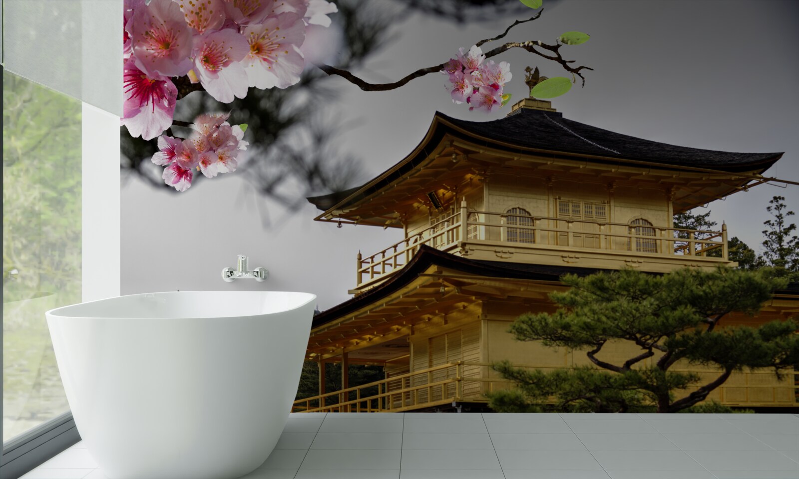 Фотошпалери сакура і буддійський монастир