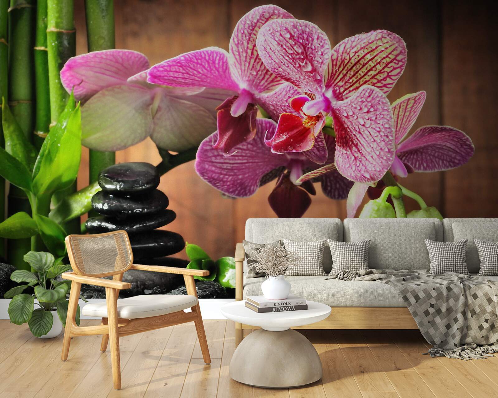 Фотошпалери малинова орхідея серед каміння