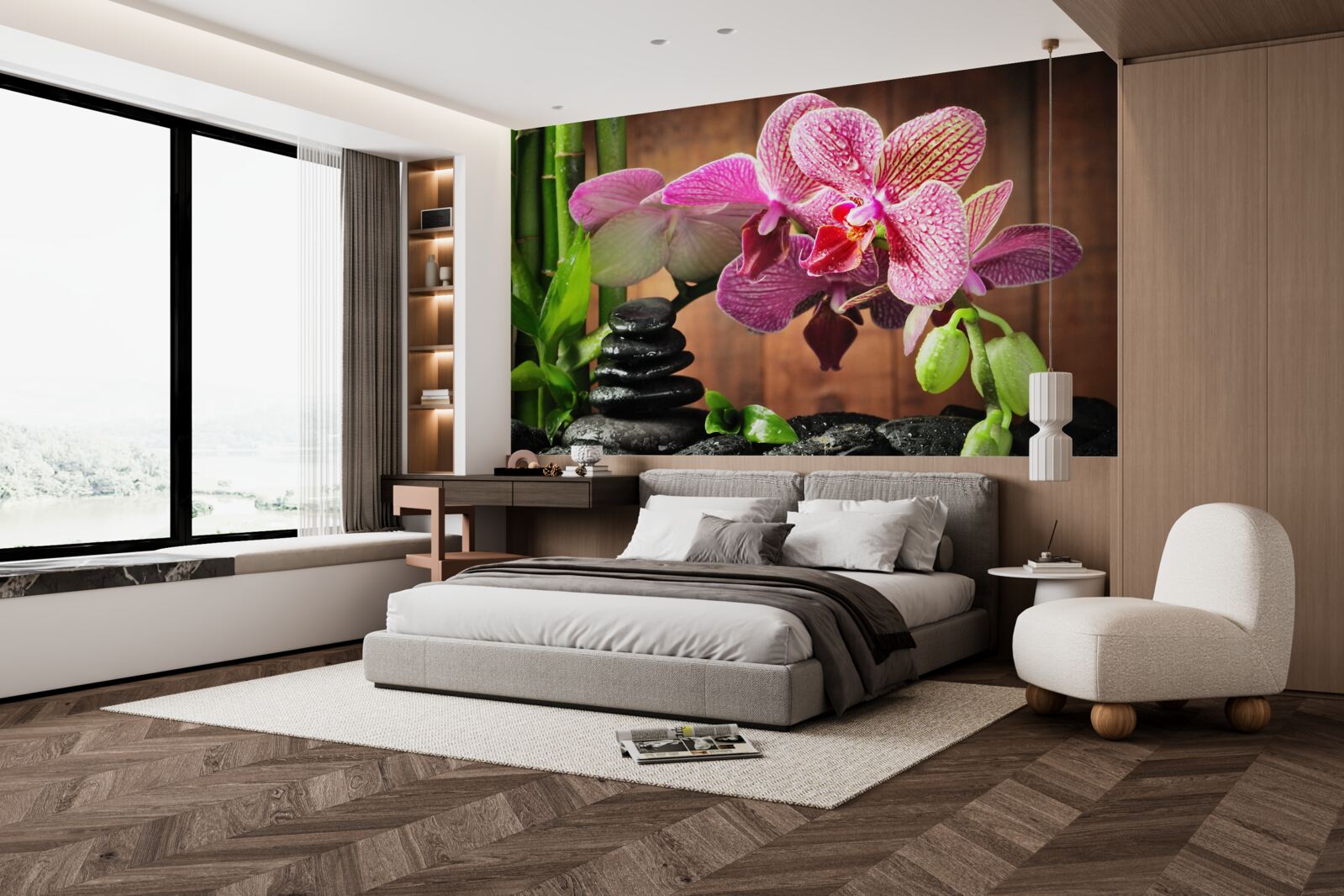 Фотошпалери малинова орхідея серед каміння