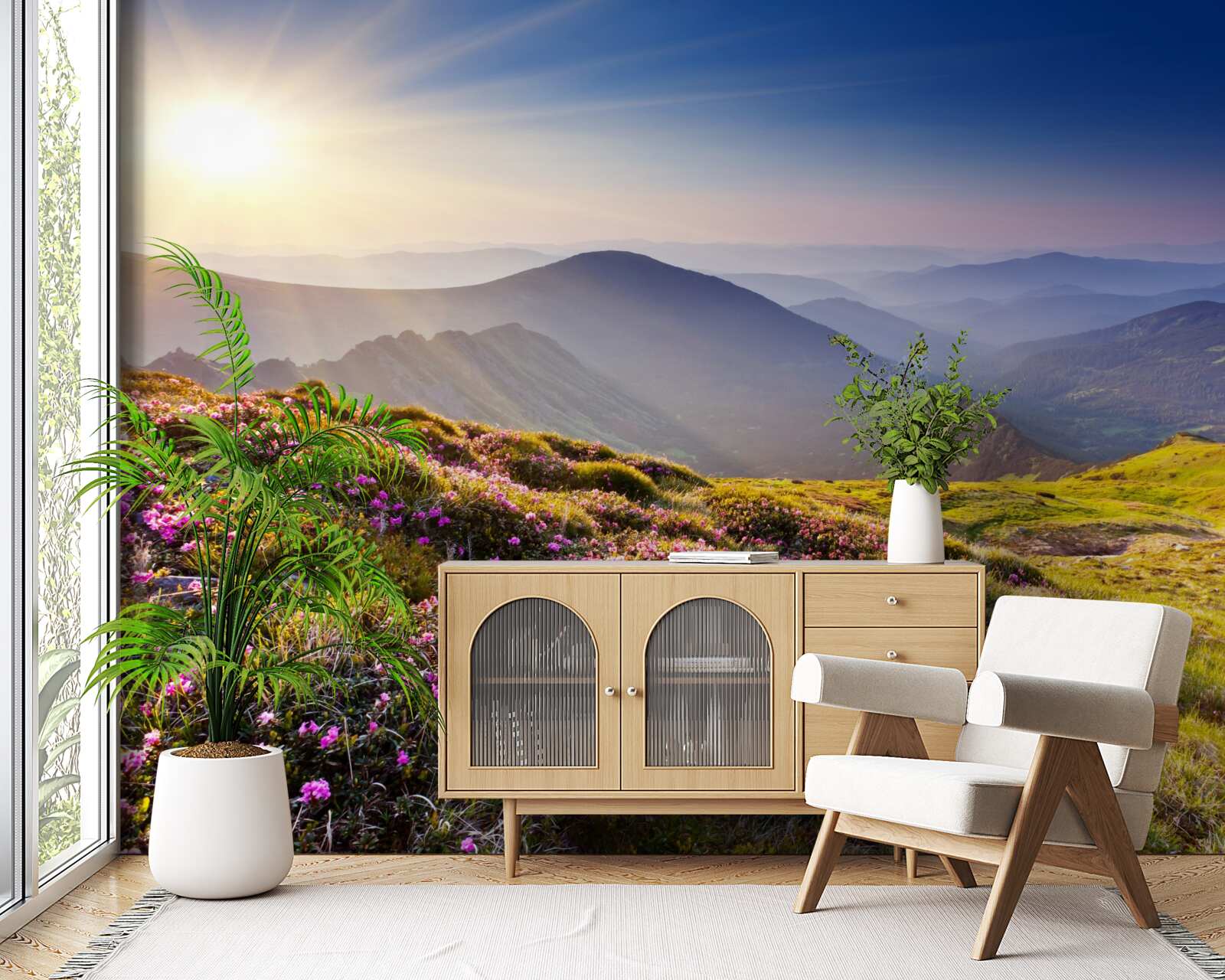 Фотошпалери вершина гори в пейзажі на сході сонця