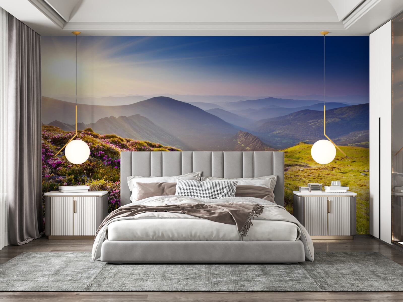 Фотошпалери вершина гори в пейзажі на сході сонця