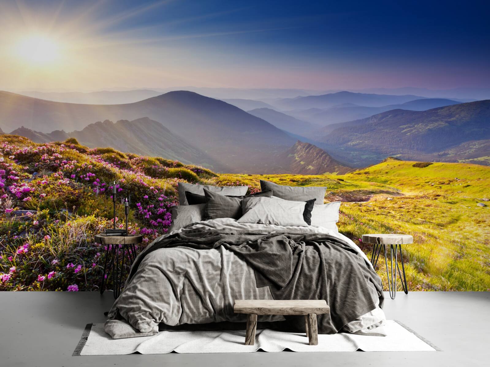 Фотошпалери вершина гори в пейзажі на сході сонця