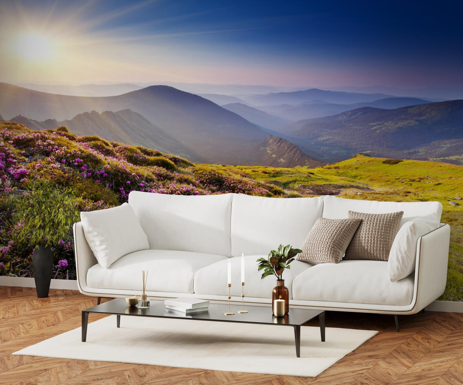 Фотошпалери вершина гори в пейзажі на сході сонця