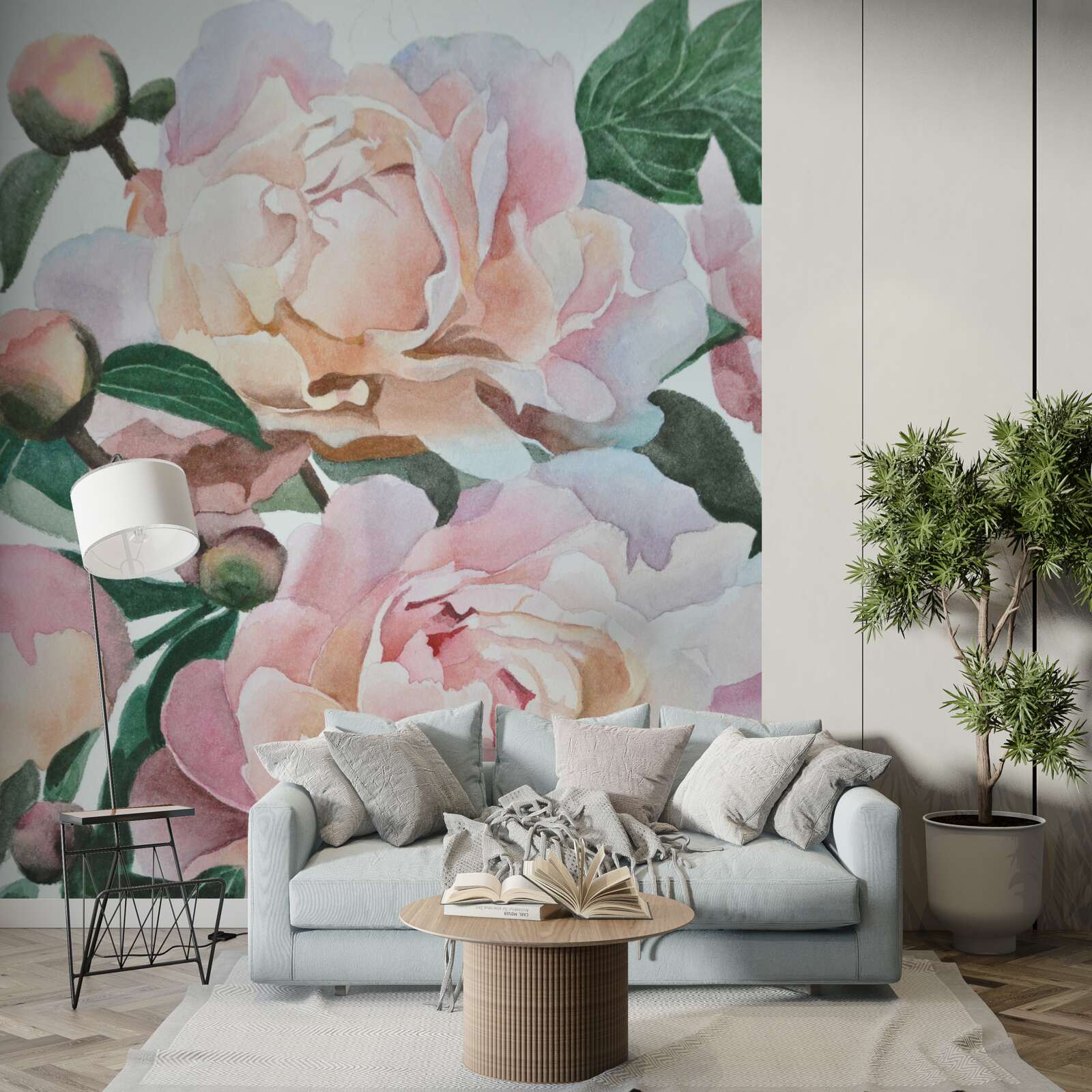 Фотошпалери півонії, намальовані аквареллю