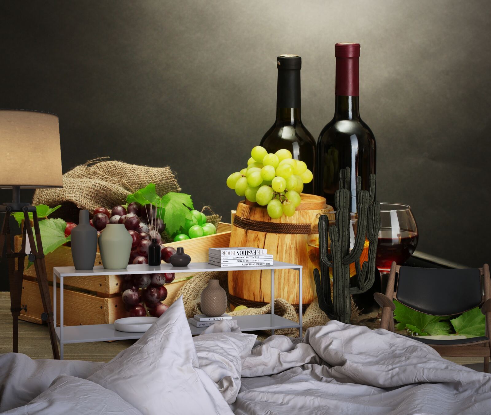 Фотошпалери грона винограду та келих вина