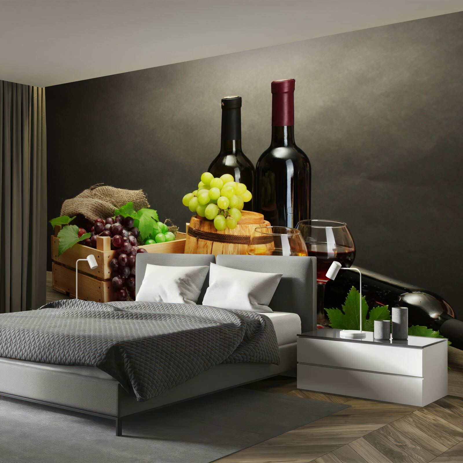 Фотошпалери грона винограду та келих вина