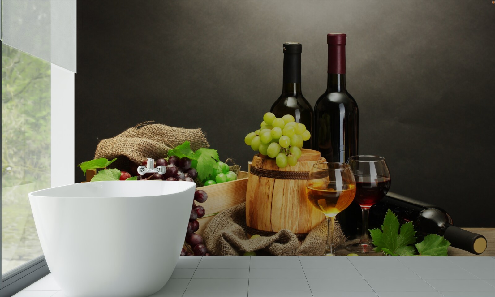 Фотошпалери грона винограду та келих вина