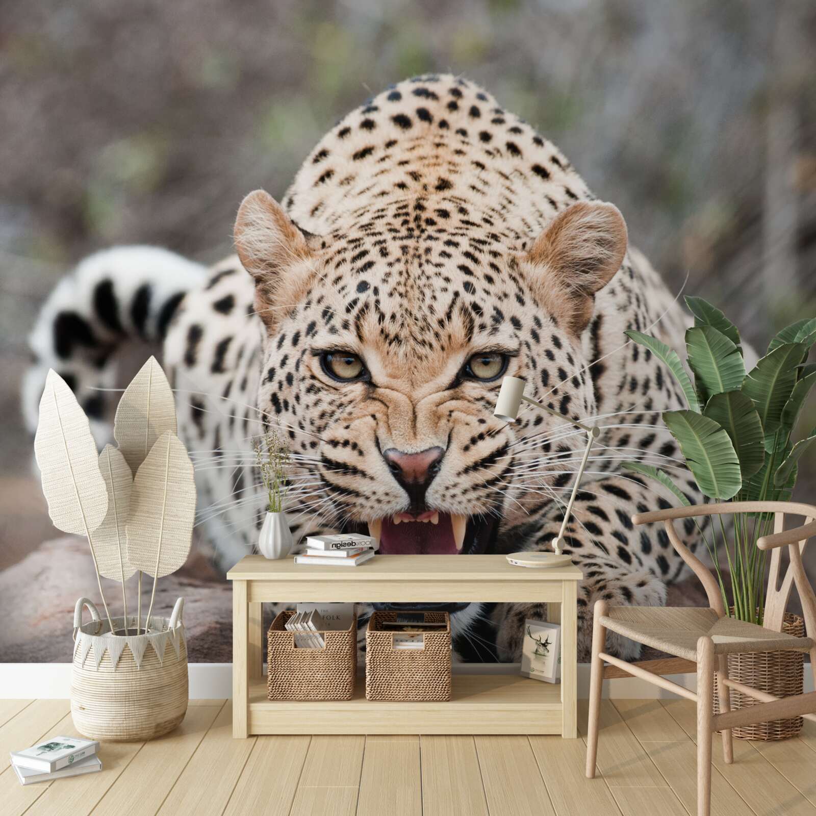 Фотошпалери збуджений леопард готується до стрибка