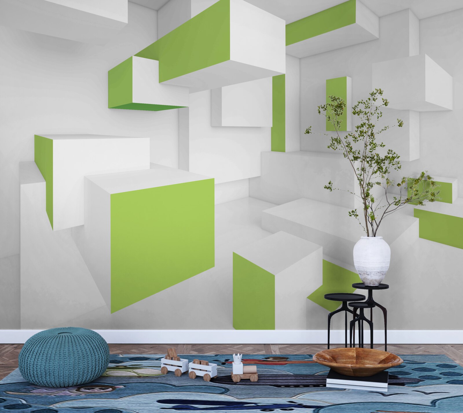 Фотошпалери прямокутні конструкції зі світло-зеленим облицюванням