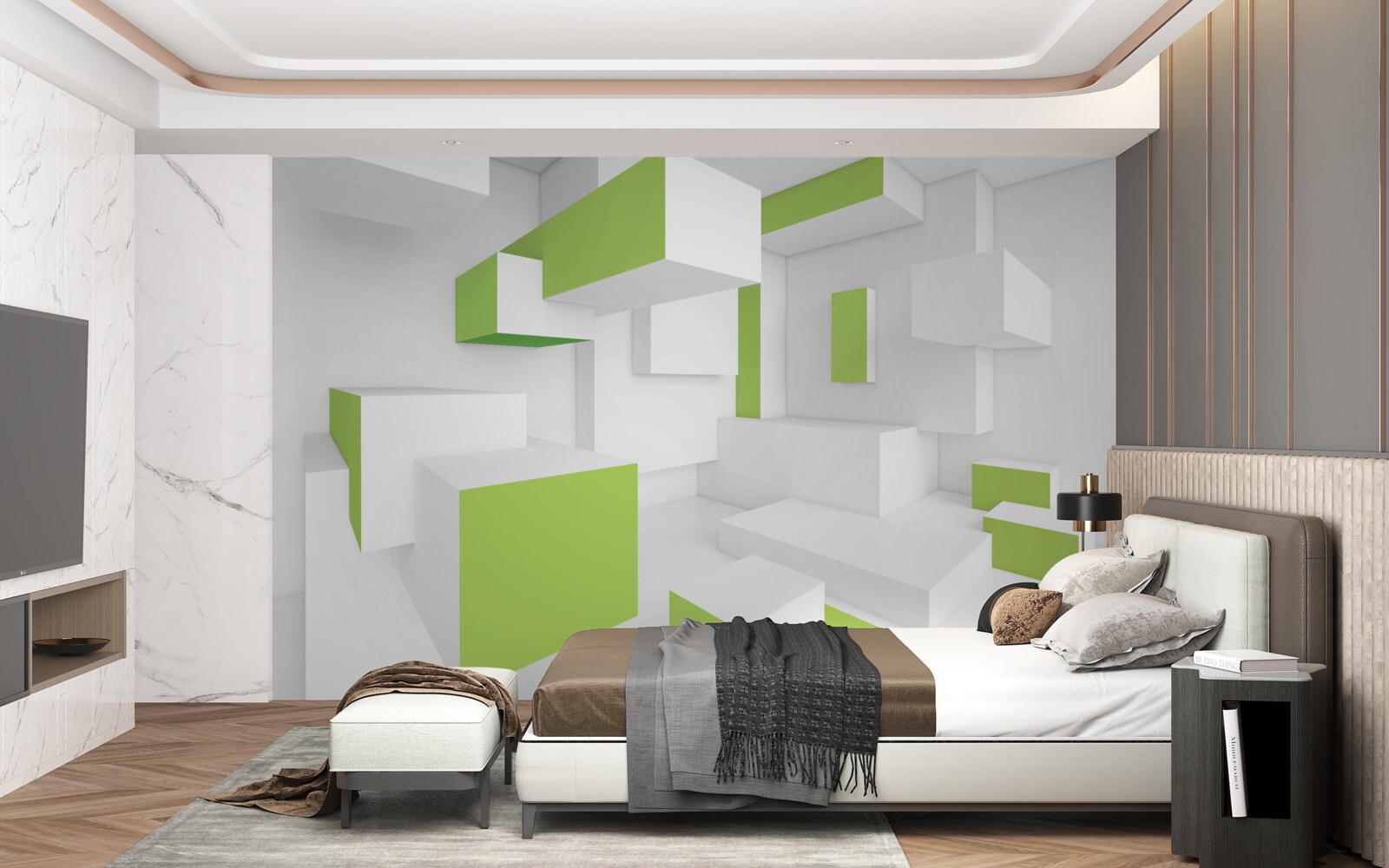 Фотошпалери прямокутні конструкції зі світло-зеленим облицюванням