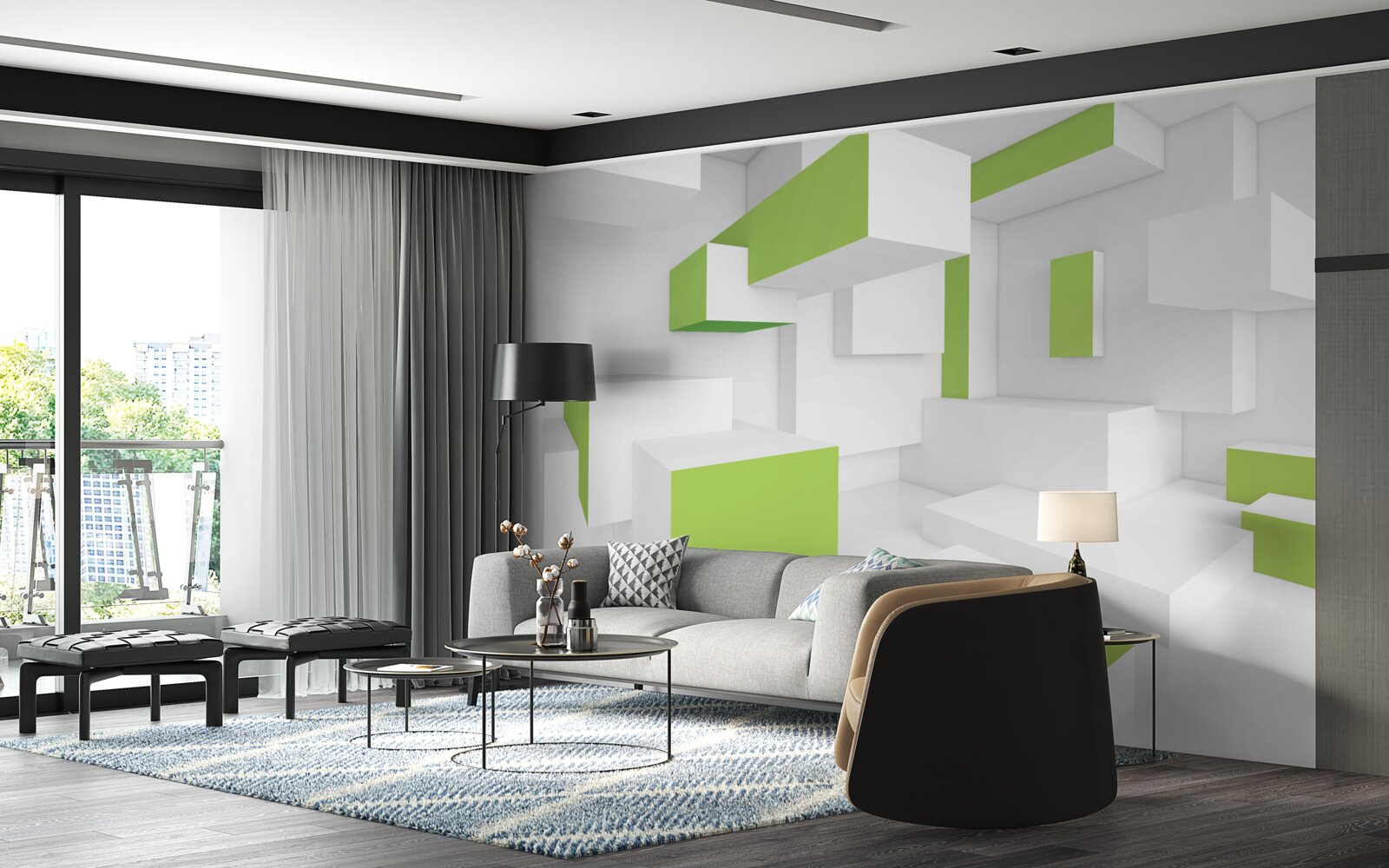 Фотошпалери прямокутні конструкції зі світло-зеленим облицюванням