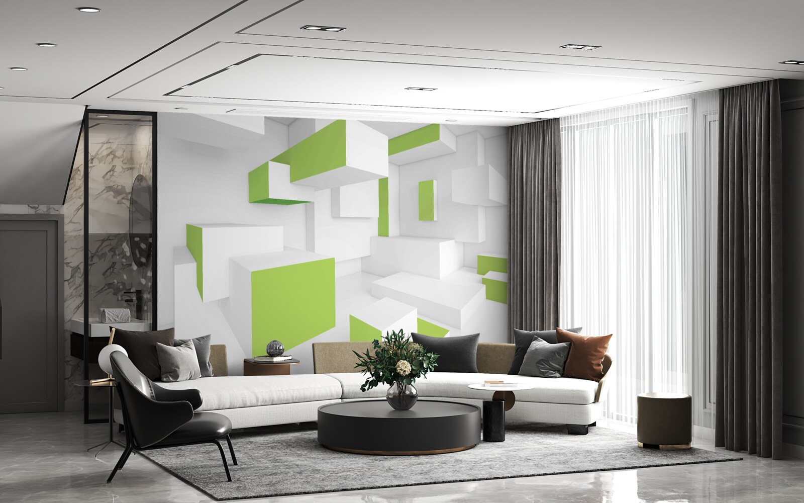 Фотошпалери прямокутні конструкції зі світло-зеленим облицюванням