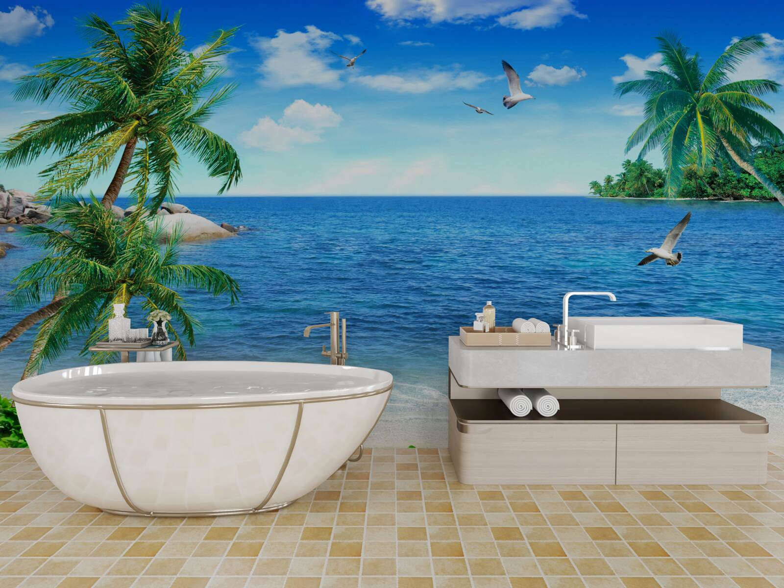 Фотошпалери берегова лінія пальм у тропічному регіоні