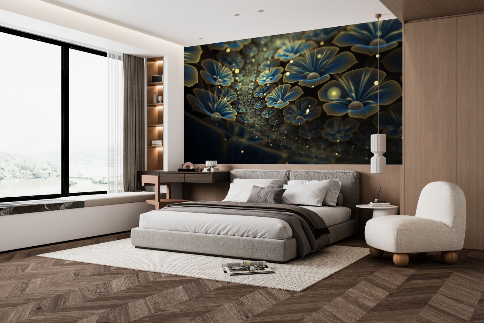 Фотошпалери незвичайні квіти в неоні